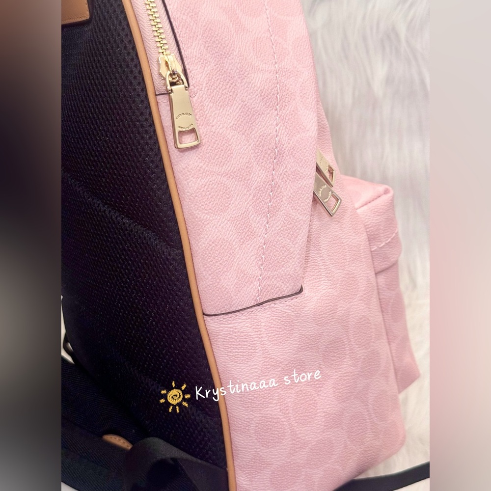 COACH Taylor Small Backpack In Signature Canvas With Charms CEF46 Powder Pink - Picture 8 of 12